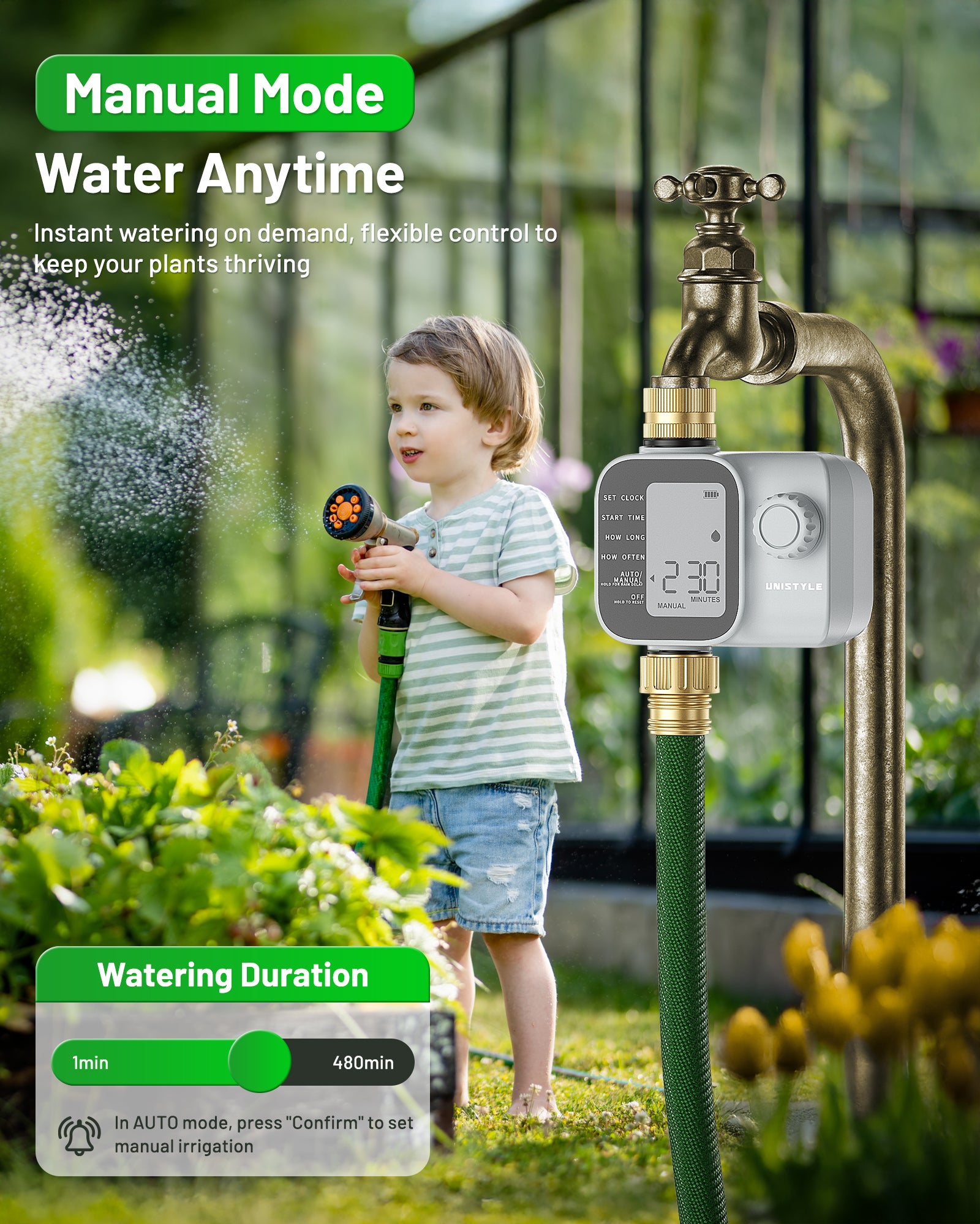[2026 Upgrade] Sprinkler Timer with Brass Inlets & Outlets, Unistyle Programmable Water Timer for Garden Hose, IP55 Waterproof Hose Timers with Manual Irrigation Timers for Yard and Lawn Patio