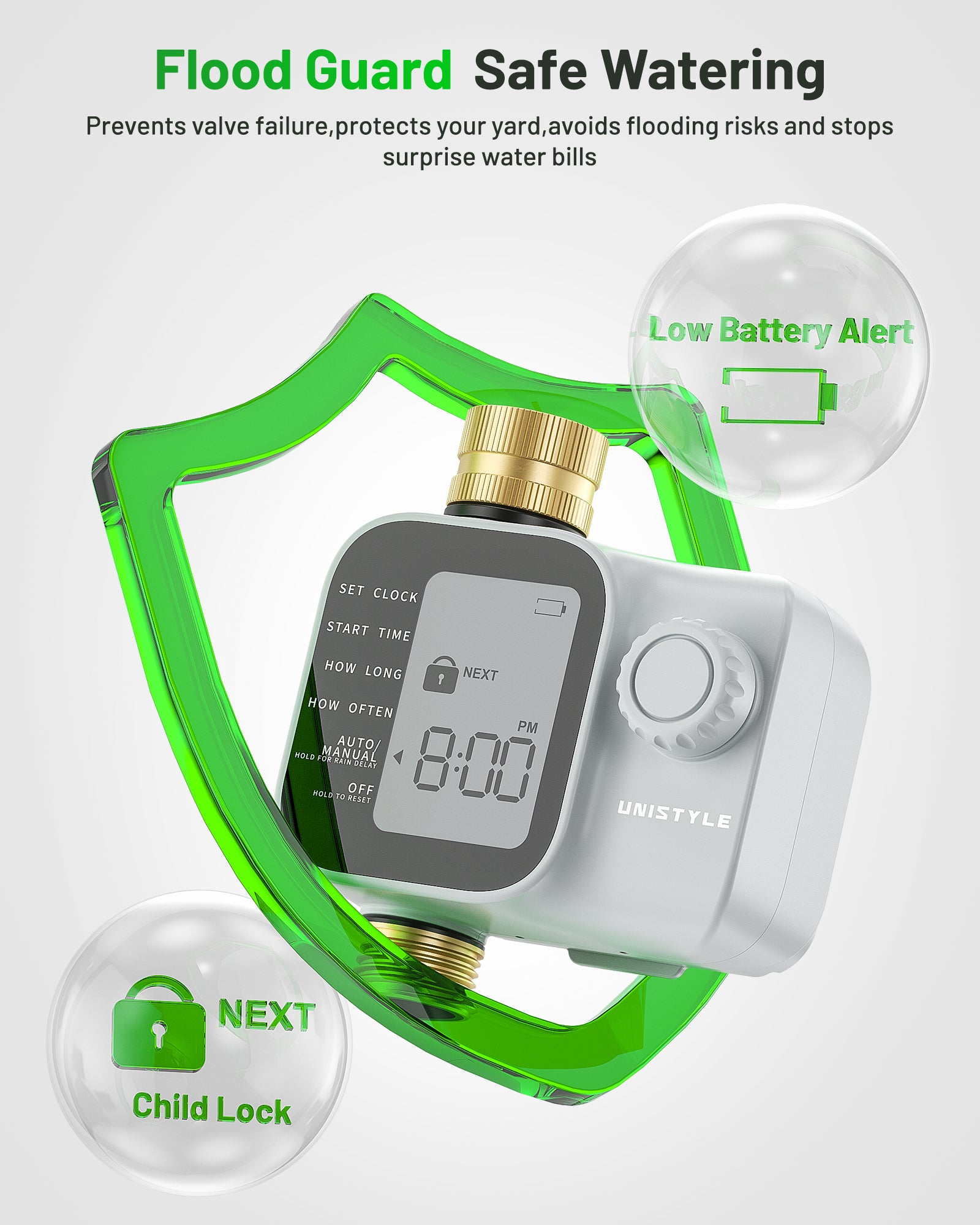 [2026 Upgrade] Sprinkler Timer with Brass Inlets & Outlets, Unistyle Programmable Water Timer for Garden Hose, IP55 Waterproof Hose Timers with Manual Irrigation Timers for Yard and Lawn Patio