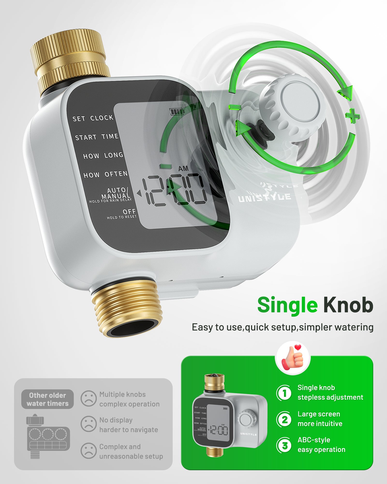 [2026 Upgrade] Sprinkler Timer with Brass Inlets & Outlets, Unistyle Programmable Water Timer for Garden Hose, IP55 Waterproof Hose Timers with Manual Irrigation Timers for Yard and Lawn Patio